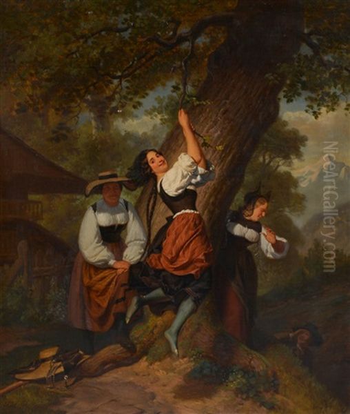 Jeunes Femmes S'amusant Oil Painting by Henry de Nobele