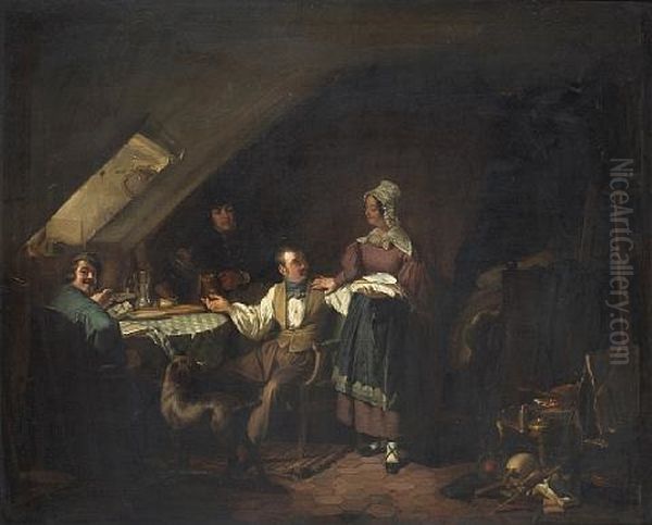 In The Artist's Garrett Oil Painting by Henry de Nobele