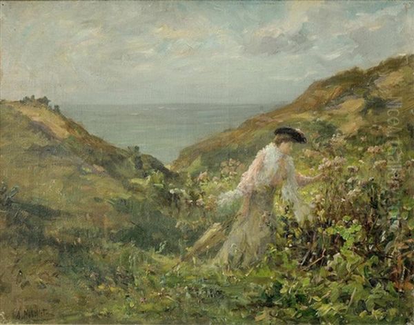 Femme Sur Une Cote Rocheuse Oil Painting by Auguste Nobillet