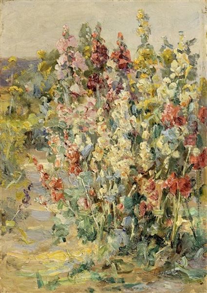 Roses Tremieres Oil Painting by Auguste Nobillet