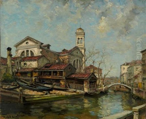 A Venetian Boatyard Oil Painting by James Campbell Noble