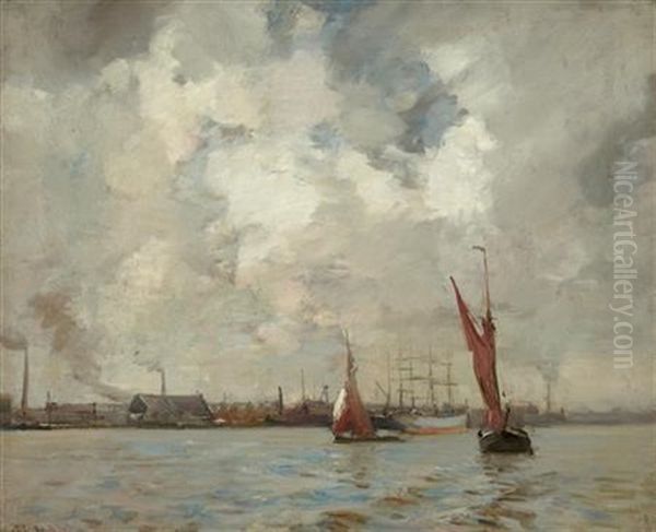 Shipping Off The Dutch Coast Oil Painting by James Campbell Noble