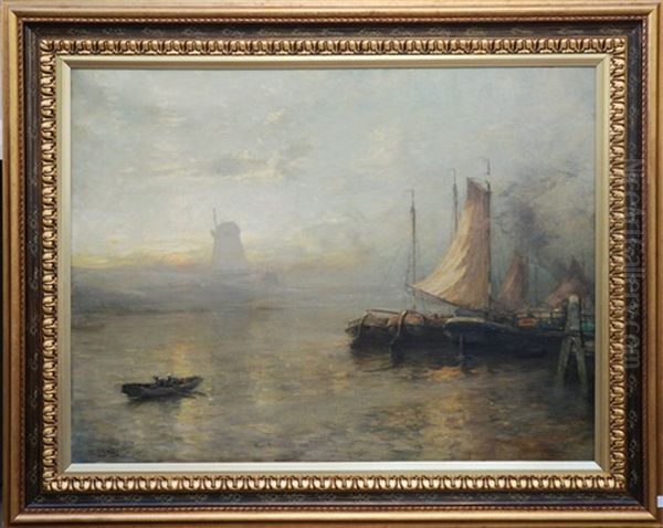 Marina Con Barche Oil Painting by James Campbell Noble