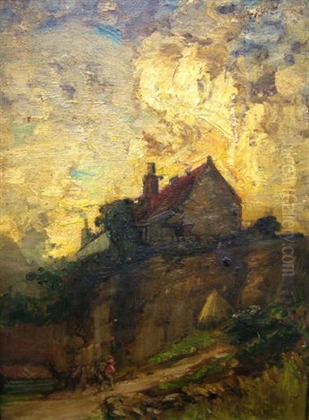 Figure On A Path Leading To A Cottage On A Crag Oil Painting by James Campbell Noble