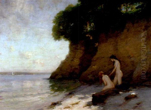 Two Nudes By The Shore Oil Painting by James Campbell Noble