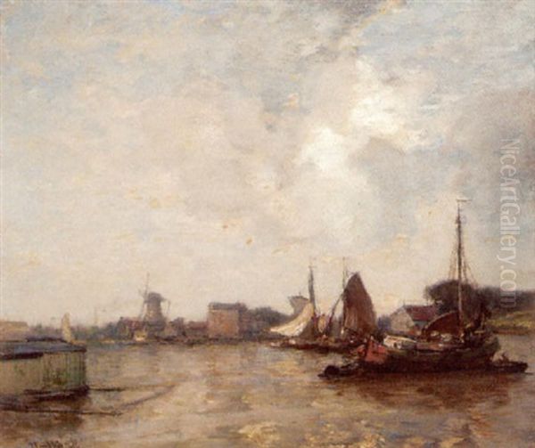 Barges, Holland Oil Painting by James Campbell Noble