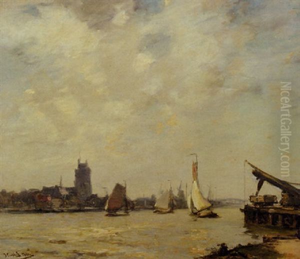 Shipping On The Merwerde, Dordrecht Oil Painting by James Campbell Noble