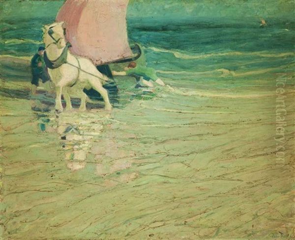 Towing The Boat Ashore Oil Painting by John Noble