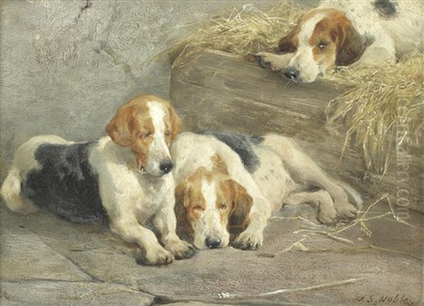 Beagles Resting Oil Painting by John Sargent Noble