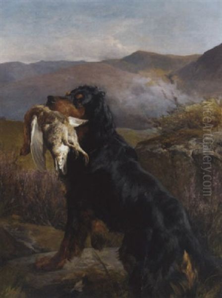 A Retriever With A Grouse Oil Painting by John Sargent Noble