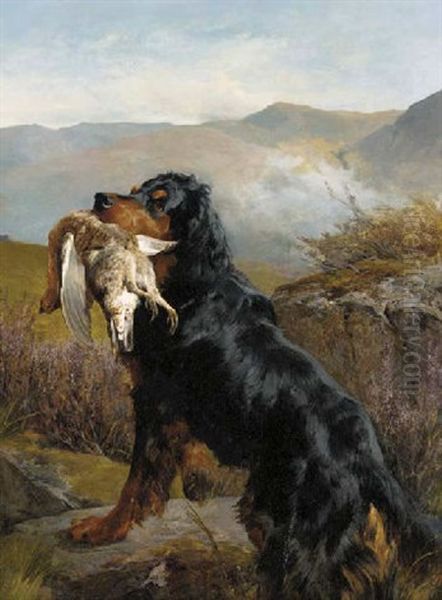 A Retriever With A Grouse Oil Painting by John Sargent Noble