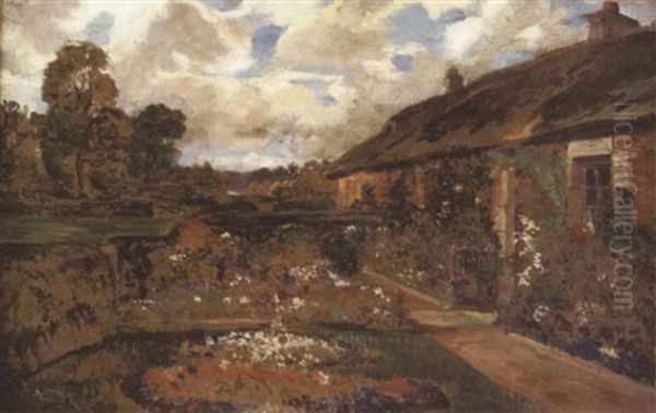 Cottage Gardens, Swanston Village Oil Painting by Robert Noble