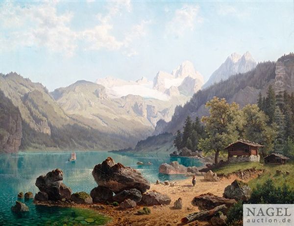 Hochgebirgssee Im Sommer Oil Painting by Theodor (Wilhelm T.) Nocken