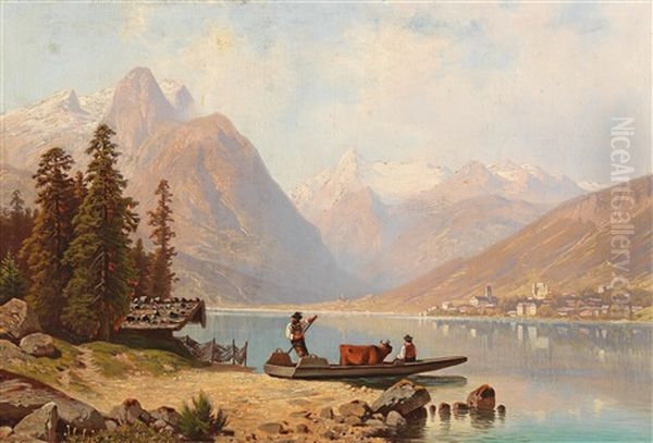 View Of Zell Am See Oil Painting by Theodor (Wilhelm T.) Nocken