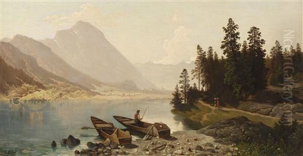 Fischer Am Seeufer Oil Painting by Theodor (Wilhelm T.) Nocken