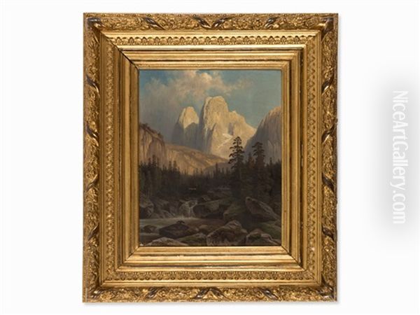 Mountain River Oil Painting by Theodor (Wilhelm T.) Nocken