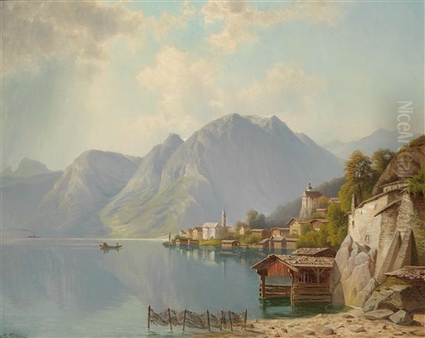 Blick Auf Hallstatt Oil Painting by Theodor (Wilhelm T.) Nocken