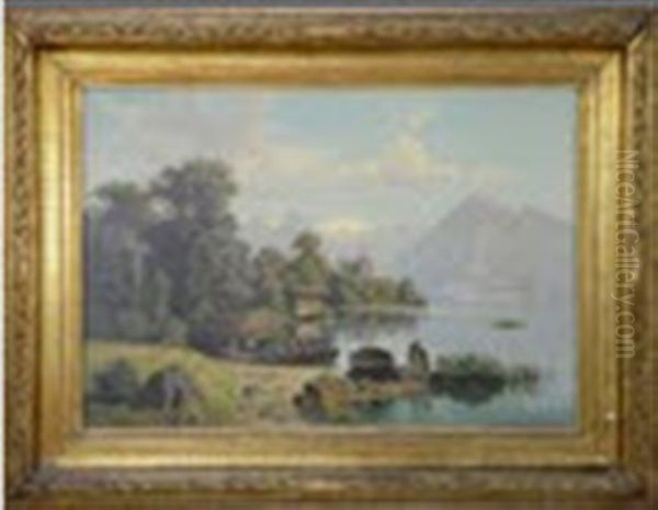 Paysage Lac Et Montagnes Oil Painting by Theodor (Wilhelm T.) Nocken