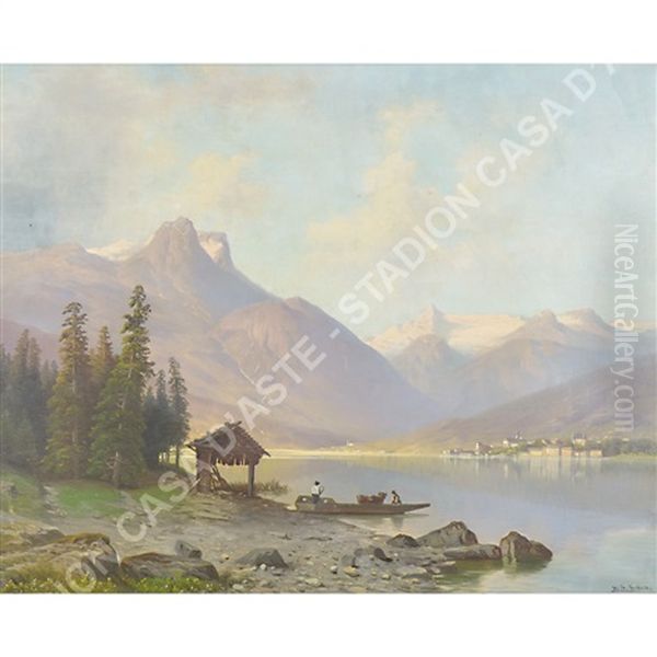 Veduta Di Zell Am See Oil Painting by Theodor (Wilhelm T.) Nocken