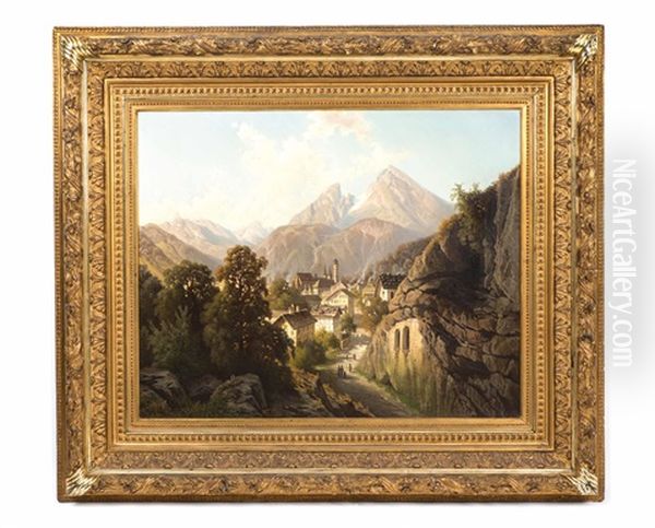 Berchtesgaden Mit Watzmann Oil Painting by Theodor (Wilhelm T.) Nocken