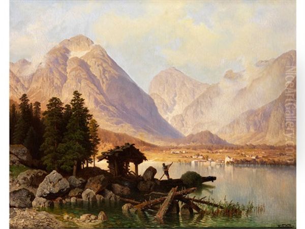 Alpsee Oil Painting by Theodor (Wilhelm T.) Nocken