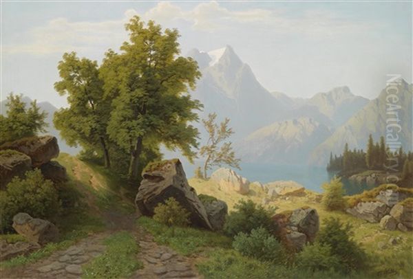 Gebirgslandschaft Mit Alpensee Oil Painting by Theodor (Wilhelm T.) Nocken