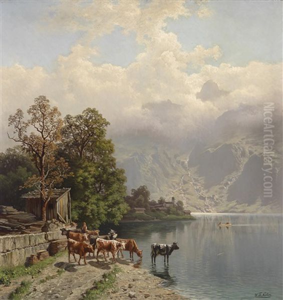 In Der Karthause Am Achensee, Tyrol Oil Painting by Theodor (Wilhelm T.) Nocken