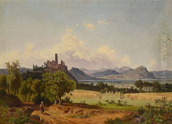 Blick Auf Die Godesburg Oil Painting by Theodor (Wilhelm T.) Nocken