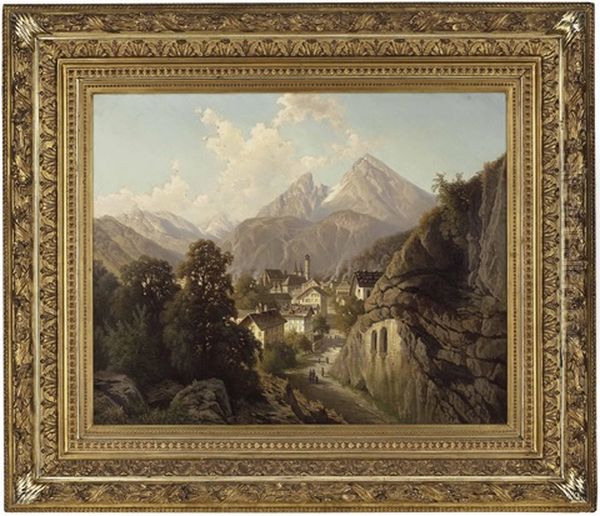 Blick Auf Berchtesgaden, Im Hintergrund Der Watzmann Oil Painting by Theodor (Wilhelm T.) Nocken