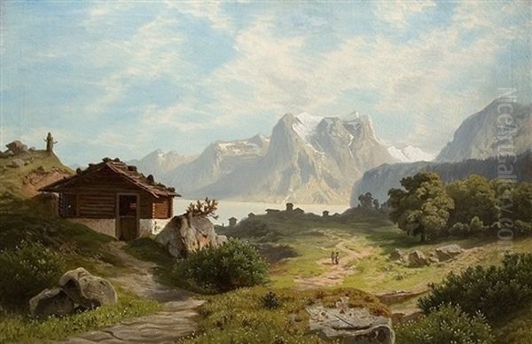 Am Achensee Oil Painting by Theodor (Wilhelm T.) Nocken