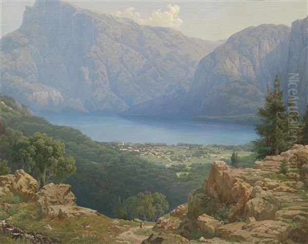 Blick Auf Den Mondsee Oil Painting by Theodor (Wilhelm T.) Nocken