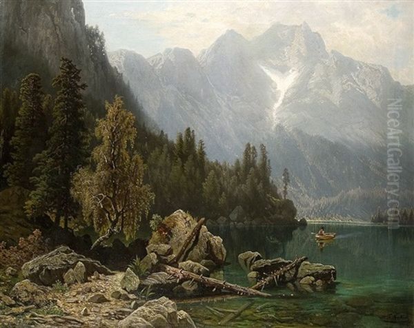 Blick Auf Den Bergsee Oil Painting by Theodor (Wilhelm T.) Nocken