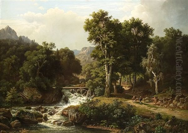 An Den Stromschnellen Oil Painting by Theodor (Wilhelm T.) Nocken