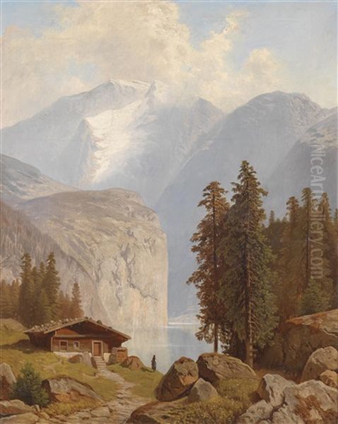 Gebirgssee Mit Blick Auf Den Watzmann (?) by Theodor (Wilhelm T.) Nocken