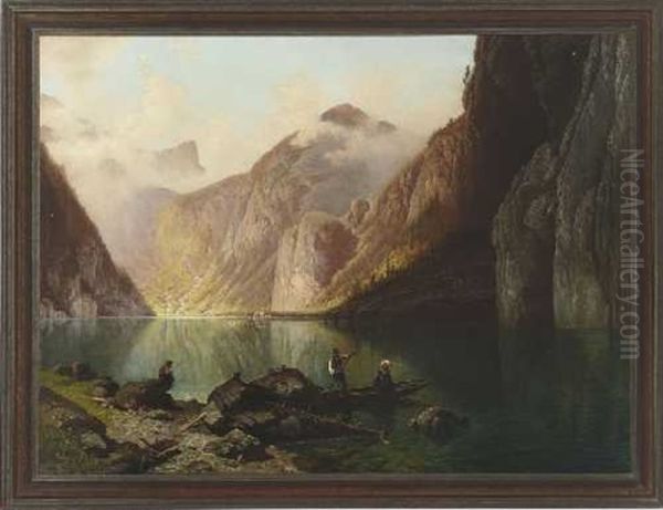 Am Konigssee Oil Painting by Theodor (Wilhelm T.) Nocken