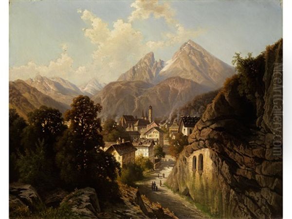 Ansicht Von Berchtesgaden Oil Painting by Theodor (Wilhelm T.) Nocken