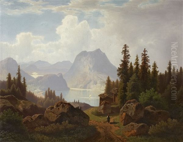 Gebirgslandschaft Mit See Oil Painting by Theodor (Wilhelm T.) Nocken