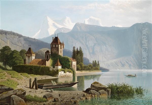 Blick Auf Schloss Oberhofen Am Thunersee, Schweiz Oil Painting by Theodor (Wilhelm T.) Nocken