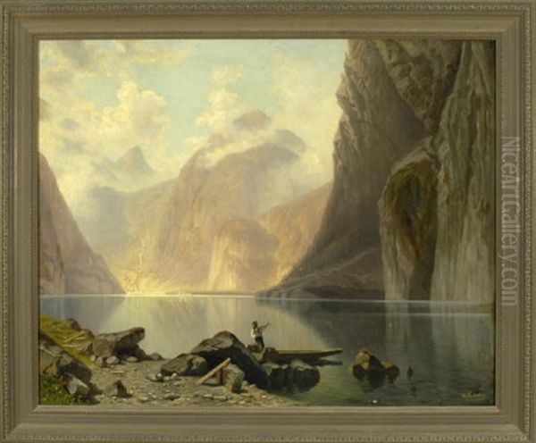 Fischer Am Konigssee Mit Blick Auf Schonau Oil Painting by Theodor (Wilhelm T.) Nocken