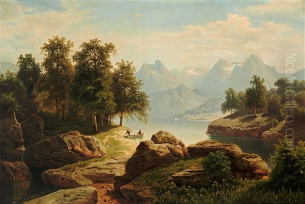 Blick Auf Den Vierwaldstatter See Mit Prachtvollem Gebirgshorizont Oil Painting by Theodor (Wilhelm T.) Nocken