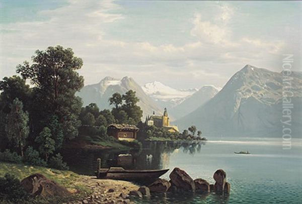 Genfer See Oil Painting by Theodor (Wilhelm T.) Nocken