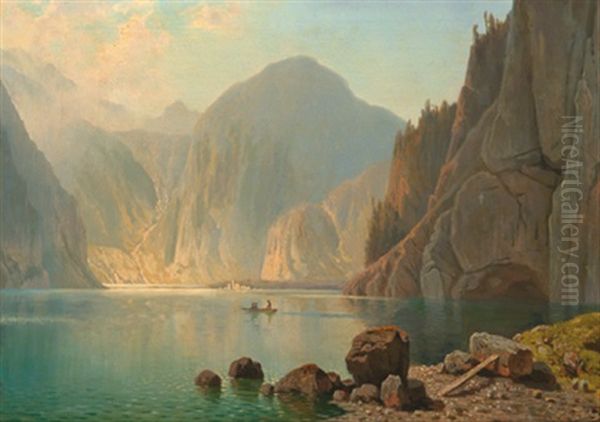 Blick Auf Den Konigssee Mit St. Bartoloma Oil Painting by Theodor (Wilhelm T.) Nocken