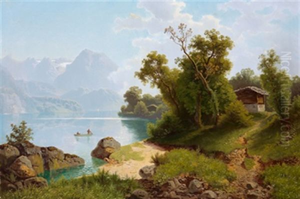 Blick Auf Einen Gebirgssee Oil Painting by Theodor (Wilhelm T.) Nocken