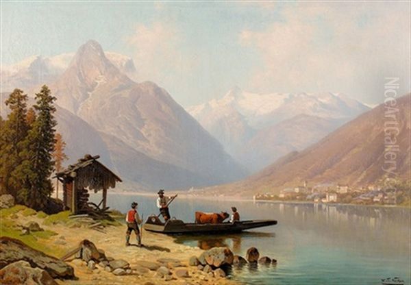 Die Viehfahre Oil Painting by Theodor (Wilhelm T.) Nocken