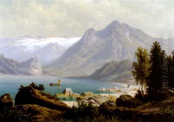 Seelandschaft Mit Gebirgsmassiv Oil Painting by Theodor (Wilhelm T.) Nocken