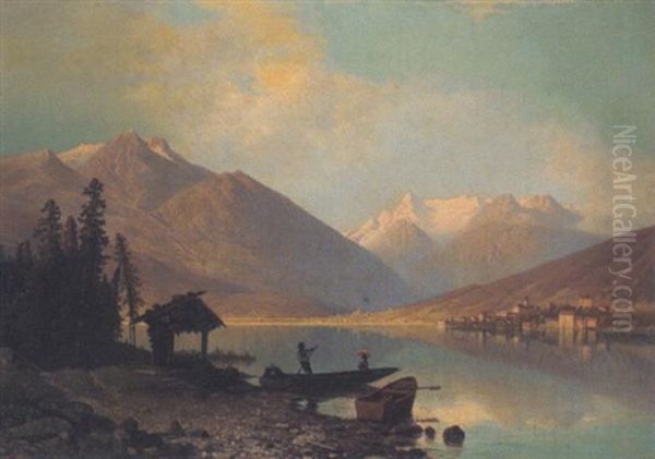 Blick Auf Den Zeller See Mit Dem Kitzsteinhorn Oil Painting by Theodor (Wilhelm T.) Nocken