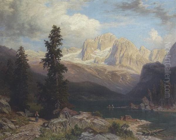 Blick Uber Den Konigssee Auf Das Dachsteingebirge Oil Painting by Theodor (Wilhelm T.) Nocken