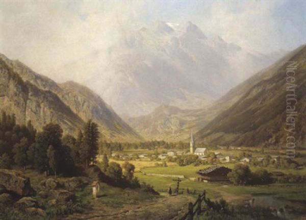 Mayrhofen Im Zillerthal-tyrol Oil Painting by Theodor (Wilhelm T.) Nocken