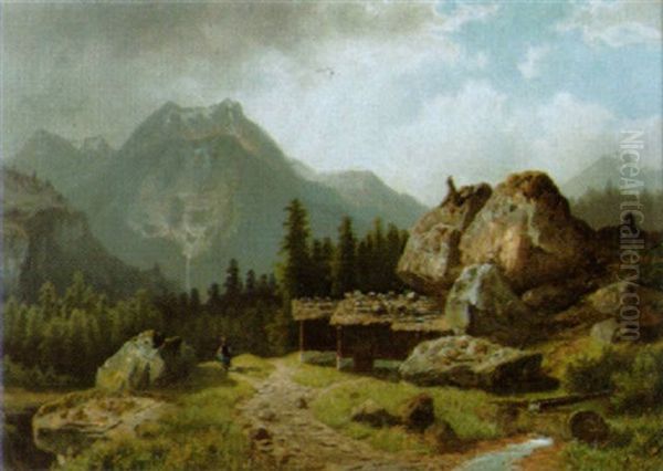 Sommerliche Gebirglandschaft Oil Painting by Theodor (Wilhelm T.) Nocken