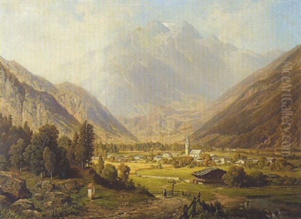 Mayrhofen Im Zillerthal - Tyrol Oil Painting by Theodor (Wilhelm T.) Nocken